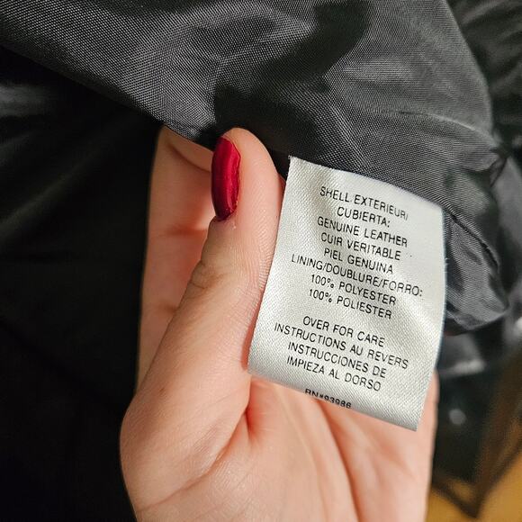 Black Leather Jacket Long Medium Buttons Pockets 90s 00s Y2k Vintage Above Knee - Picture 6 of 6